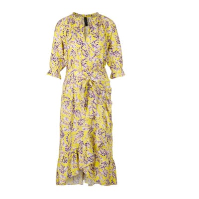 Bedrukte jurk met tulpenwikkeleffect en ruches Marc Cain , Yellow , Dames