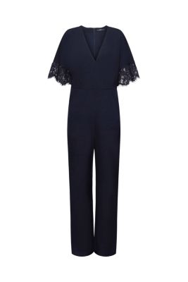 ESPRIT Jumpsuit met wijde pijpen en kanten mouwen