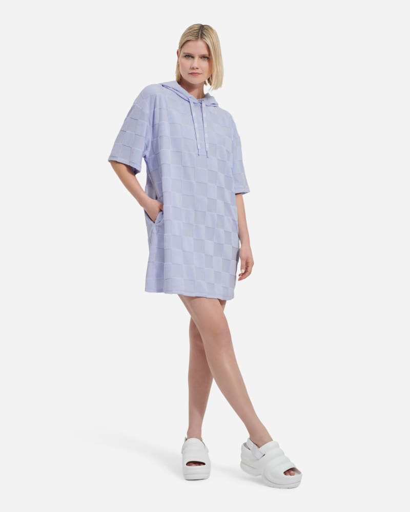 UGG® Kassey geruite jurk met capuchon voor Dames in Ocean Fog, Maat M, Katoen/Polyester