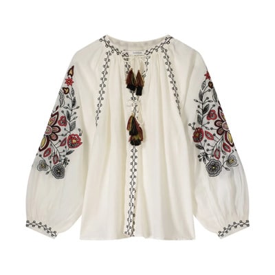 Voile Geborduurde Blouse Summum Woman , Beige , Dames