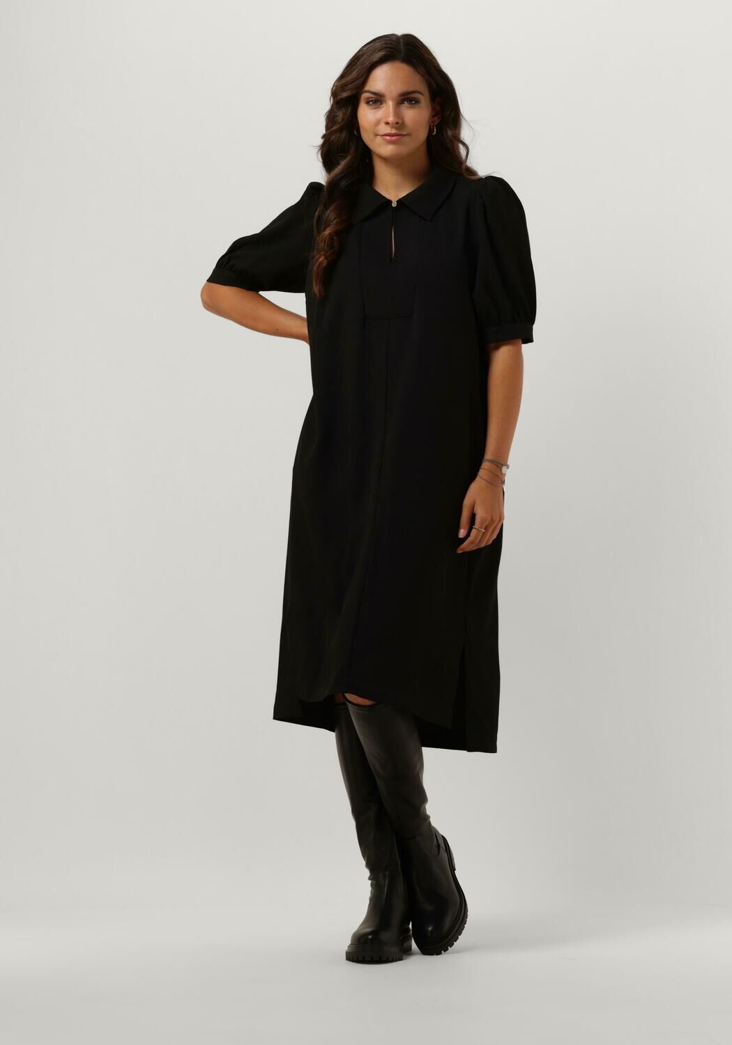 Zwarte Mos Mosh Midi Jurk Mmbooka Moss Dress