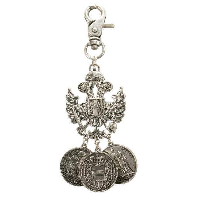 Alpenflüstern Kette mit Anhänger Trachten-Charivari Anhänger Adler-Münze (antik-silber-farben), - Hochwertiger Herren-Trachtenschmuck mit Münz-Anhängern für die Lederhose