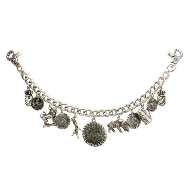 Alpenflüstern Kette mit Anhänger Trachten-Charivari Otto (antik-silber-farben), - Hochwertiger Herren-Trachtenschmuck mit Trophäen-Anhängern für die Lederhose