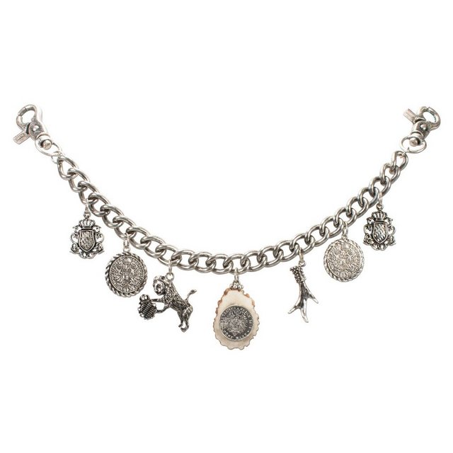 Alpenflüstern Kette mit Anhänger Trachten-Charivari Victor (antik-silber-farben), - Hochwertiger Herren-Trachtenschmuck mit Trophäen-Anhängern für die Lederhose, echtes Hirschhorn