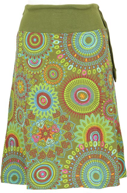 Guru-Shop Minirock Bestickter knielanger Rock, farbenfroher Boho.. alternative Bekleidung