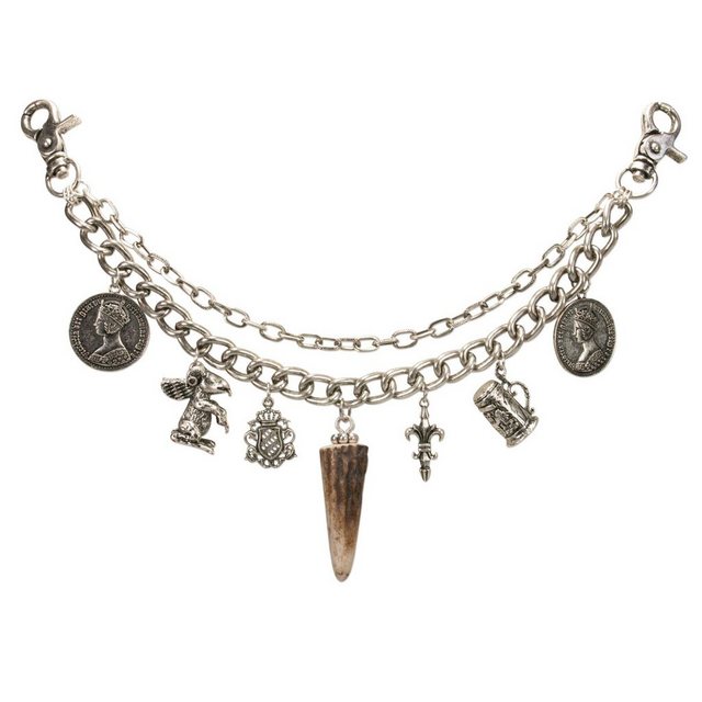Alpenflüstern Kette mit Anhänger Trachten-Charivari Vinzenz (antik-silber-farben), - Hochwertiger Herren-Trachtenschmuck mit Trophäen-Anhängern für die Lederhose, echtes Hirschhorn