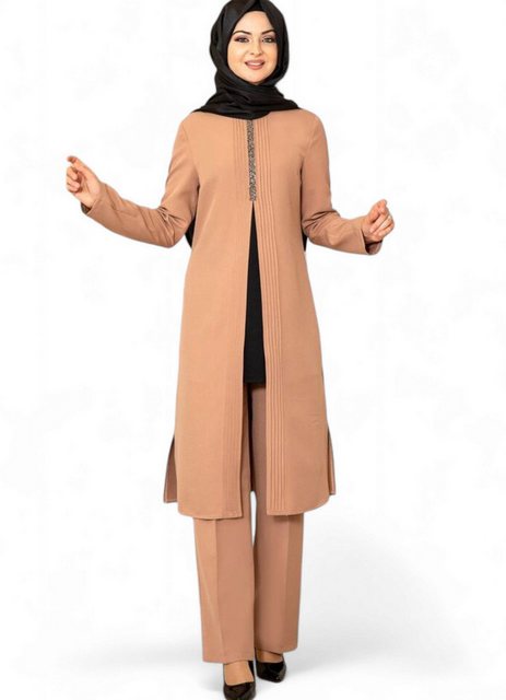 fashionshowcase Anzug Damen Zweiteiler - Gerippte Longtunika mit Hose - Modest Fashion