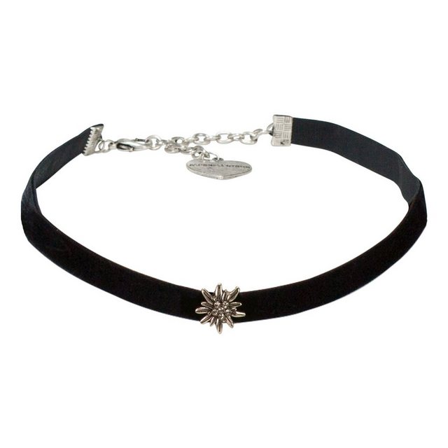 Alpenflüstern Choker Trachten-Samt-Kropfband Strass-Edelweiß mini (schwarz), - Trachtenkette enganliegend, Kropfkette elastisch, Damen-Trachtenschmuck, Samtkropfband schmal