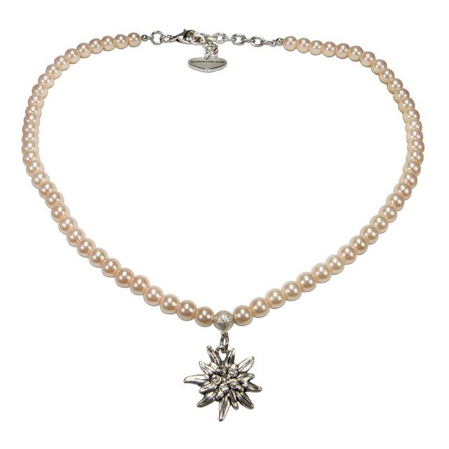 Alpenflüstern Collier Perlen-Trachtenkette Strass-Edelweiß klein (rosa-ros), - Damen-Trachtenschmuck Dirndlkette