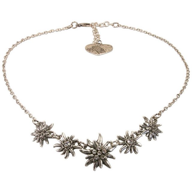 Alpenflüstern Collier Trachten-Halskette Edelweiß- Symphonie (antik-silber-farben), - Damen-Trachtenschmuck, Dirndlkette, Trachtenkette