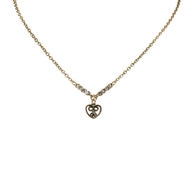 Alpenflüstern Collier Trachten-Metallhalskette Glitzerndes Trachtenherz (antik-gold-farben), - Damen-Trachtenschmuck Dirndlkette