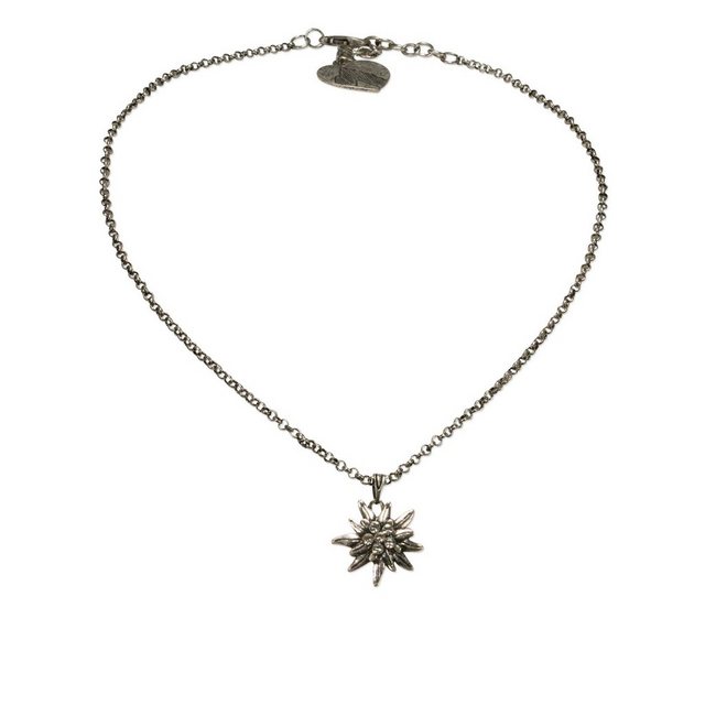 Alpenflüstern Collier Trachtenkette Strass-Edelweiß klein (antik-silber-farben), - Damen-Trachtenschmuck Dirndlkette
