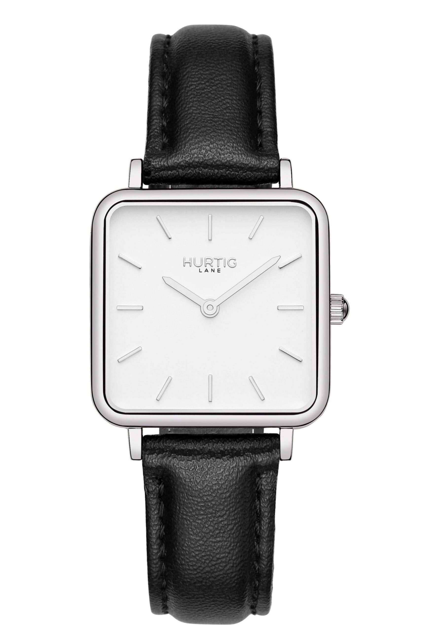 Hurtig Lane Damen vegan Uhr Neliö Square Cactus Leder Silber, Weiß & Schwarz