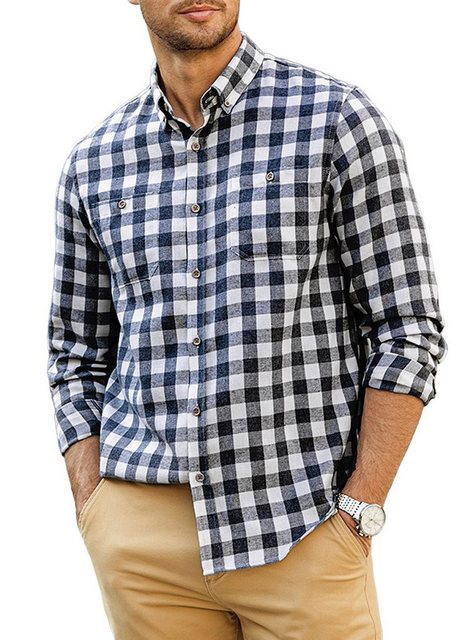 JMIERR Flanellhemd Flanellhemd Kariertes Hemd Herren Langarm Freizeithemd Trachtenhemd (als Jacke offen oder Hemd zugeknöpft zu tragen) Flanellhemd Kariertes Hemd Herren
