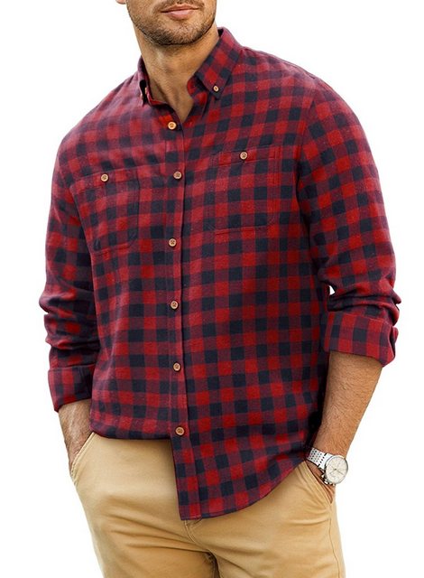 JMIERR Flanellhemd Flanellhemd Kariertes Hemd Herren Langarm Freizeithemd Trachtenhemd (als Jacke offen oder Hemd zugeknöpft zu tragen) Flanellhemd Kariertes Hemd Herren