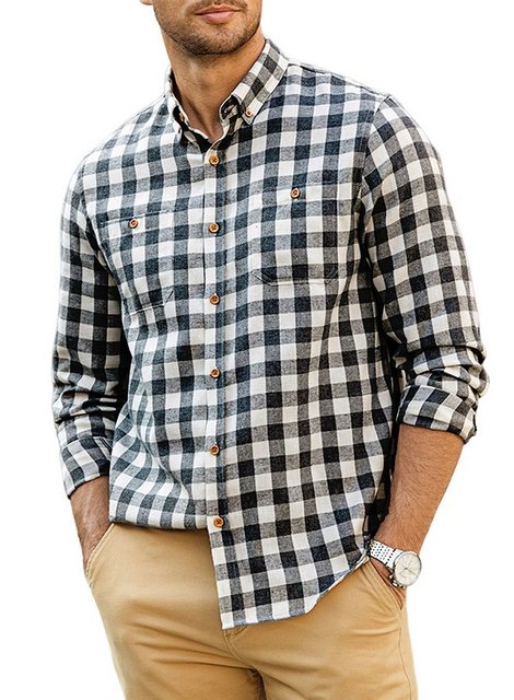 JMIERR Flanellhemd Flanellhemd Kariertes Hemd Herren Langarm Freizeithemd Trachtenhemd (als Jacke offen oder Hemd zugeknöpft zu tragen) Flanellhemd Kariertes Hemd Herren
