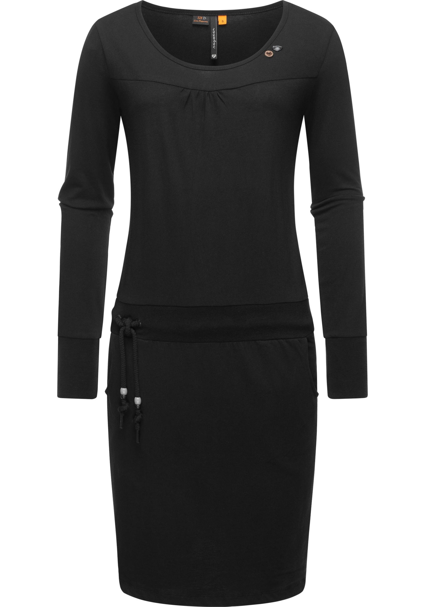 Ragwear Jerseykleid "Penellope", Langärmliges Damen Baumwoll-Kleid mit Taillenzugband