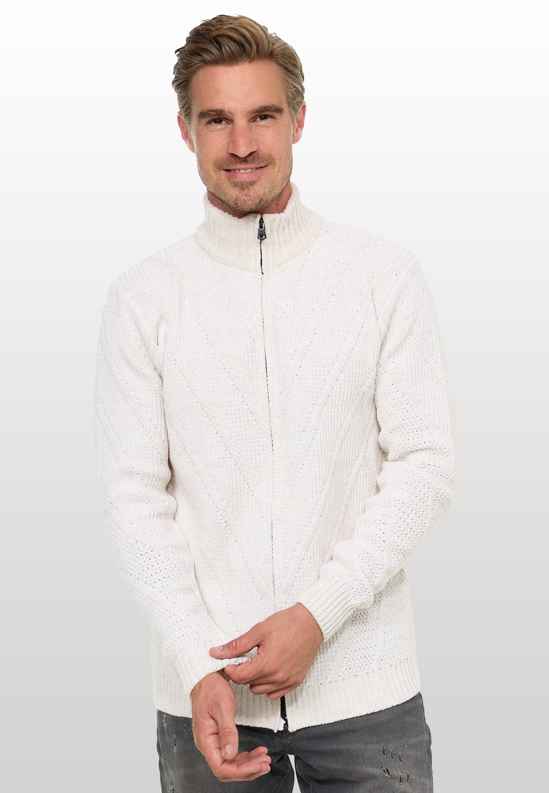 Rusty Neal Strickjacke, mit Stehkragen und durchgehendem Reißverschluss