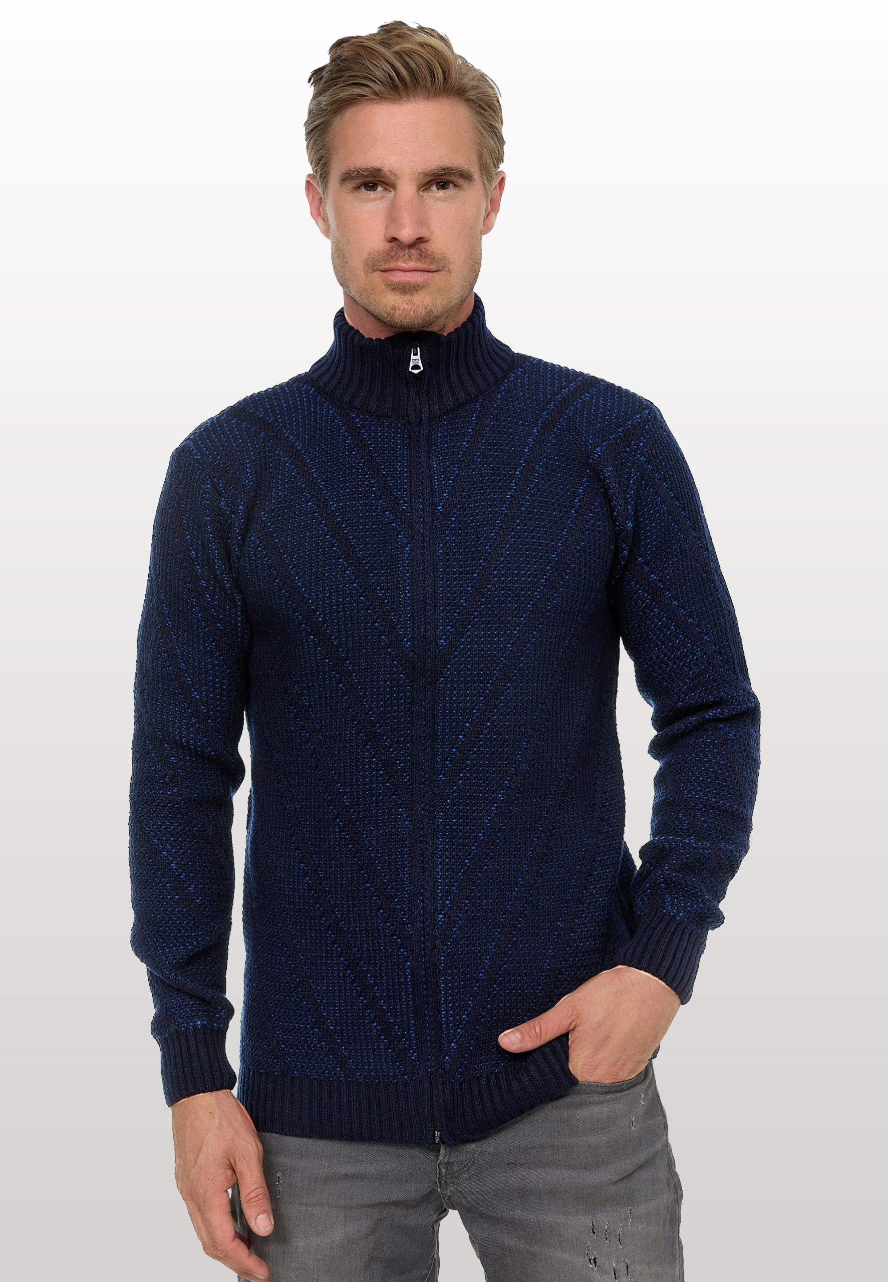 Rusty Neal Strickjacke, mit Stehkragen und durchgehendem Reißverschluss