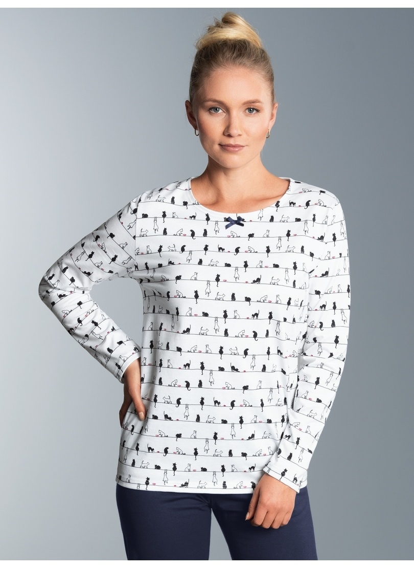 Trigema Schlafanzug "TRIGEMA Langarmshirt mit Katzenmotiv", (1 tlg.)