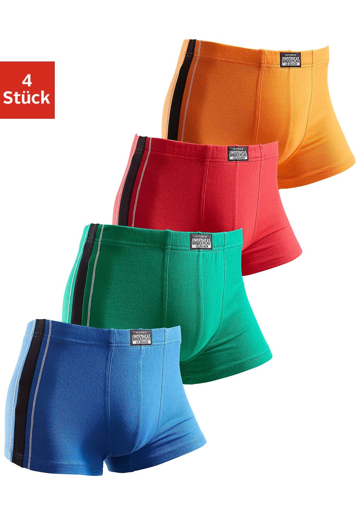 AUTHENTIC UNDERWEAR Boxer "Boxershorts für Herren", (Packung, 4 St.), mit kontrastfarbigen Streifen seitlich