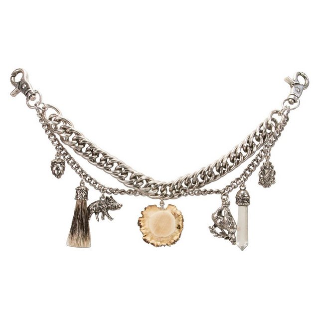 Alpenflüstern Kette mit Anhänger Trachten-Charivari Paul (antik-silber-farben), - Hochwertiger Herren-Trachtenschmuck mit Trophäen-Anhängern für die Lederhose