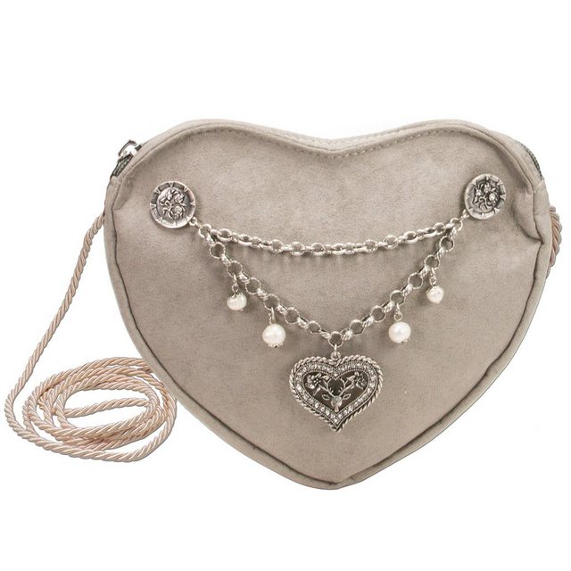 Alpenflüstern Schultertasche Herztasche Charivari Strass-Herz (taupe-grau), - Damen Trachtentasche in Herzform, Schultertasche fürs Dirndl, Herz Handtasche zur Tracht, Dirndltasche
