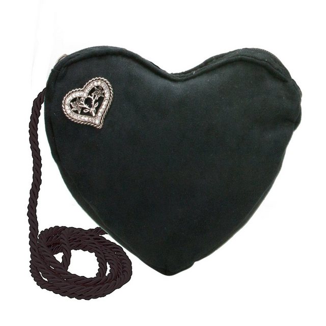 Alpenflüstern Schultertasche Herztasche Strassherz-Hirsch (schwarz), - Damen Trachtentasche in Herzform, Schultertasche fürs Dirndl, Herz Handtasche zur Tracht, Dirndltasche