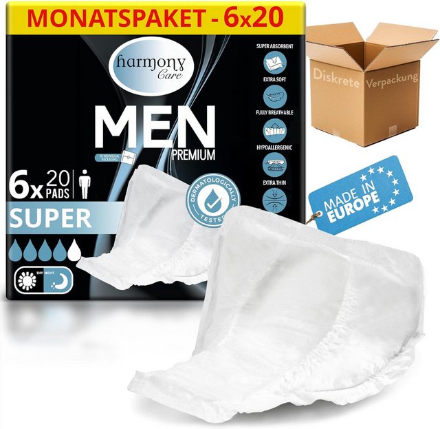 Harmony Care Inkontinenz-Einlage für Männer - Einlagen bei Inkontinenz für Herren, Saugkraft bis zu 470 ml, 120-St., bei leichter bis mittlerer Blasenschwäche Harninkontinenz