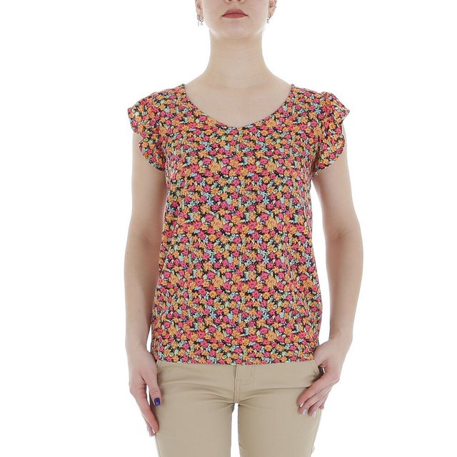 Ital-Design Kurzarmbluse Damen Elegant (85987248) Rüschen Print Top & Shirt in Orange