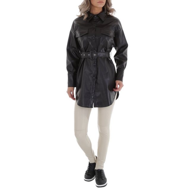 Ital-Design Longbluse Damen Freizeit Hemd (79652302) Thermo Hemdbluse in Schwarz