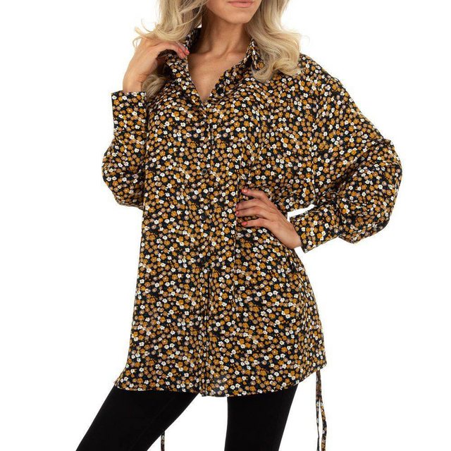 Ital-Design Longbluse Damen Freizeit Hemd Schnürung Geblümt Longbluse in Schwarz