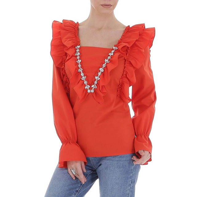 Ital-Design Rüschenbluse Damen Party & Clubwear Rüschen Bluse in Rot