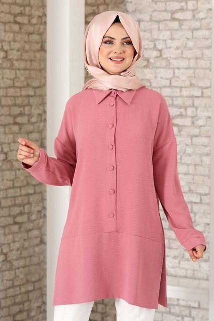 Modavitrini Longtunika Lockere Hijab-Tunika mit Knopfdetail Damen Tunika (SALAS TUNIK) Lockere Hijab-Tunika mit Knopfdetail