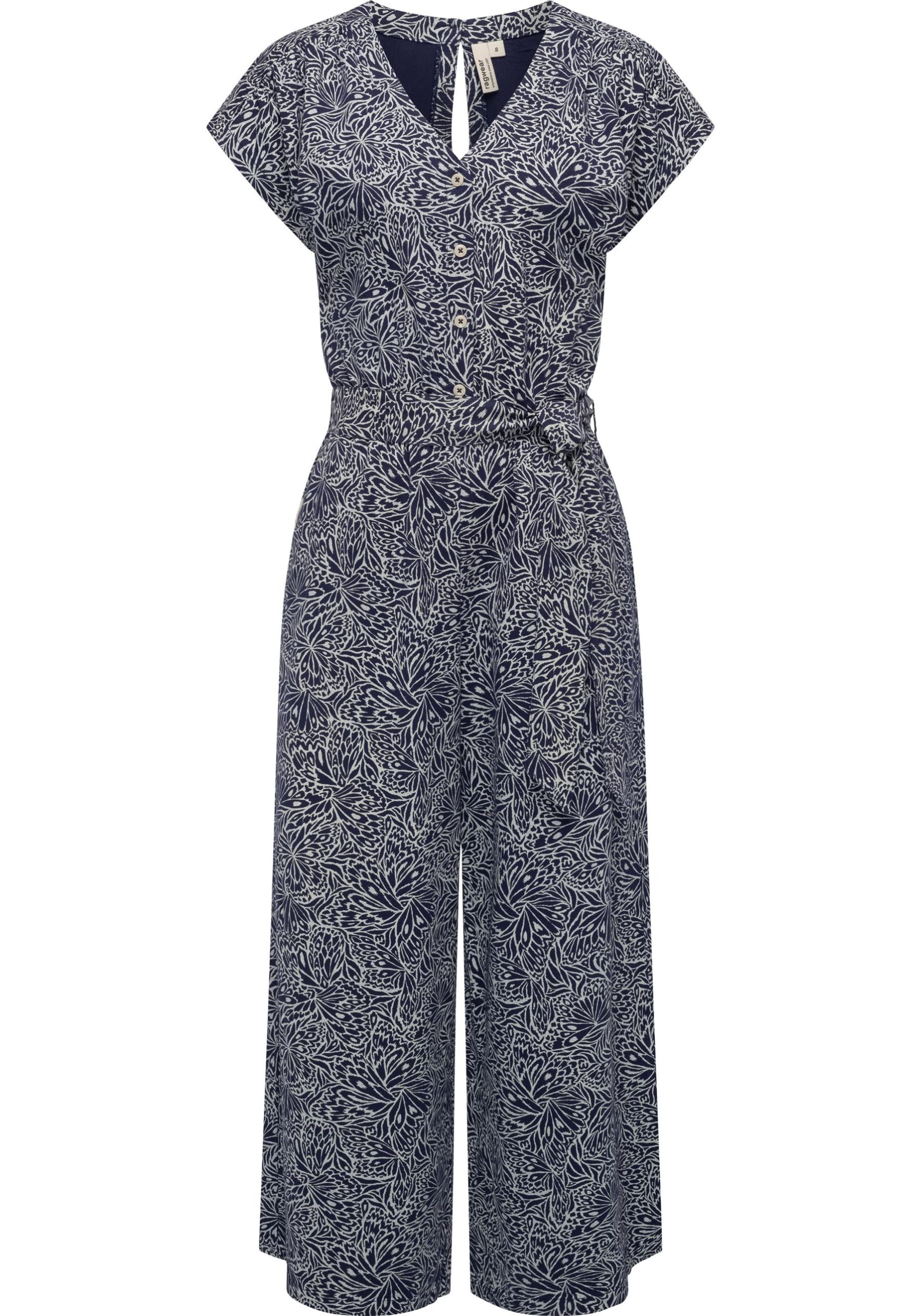 Ragwear Jumpsuit "Glina Print", Langer Damen Overall mit Bindegürtel an der Taille