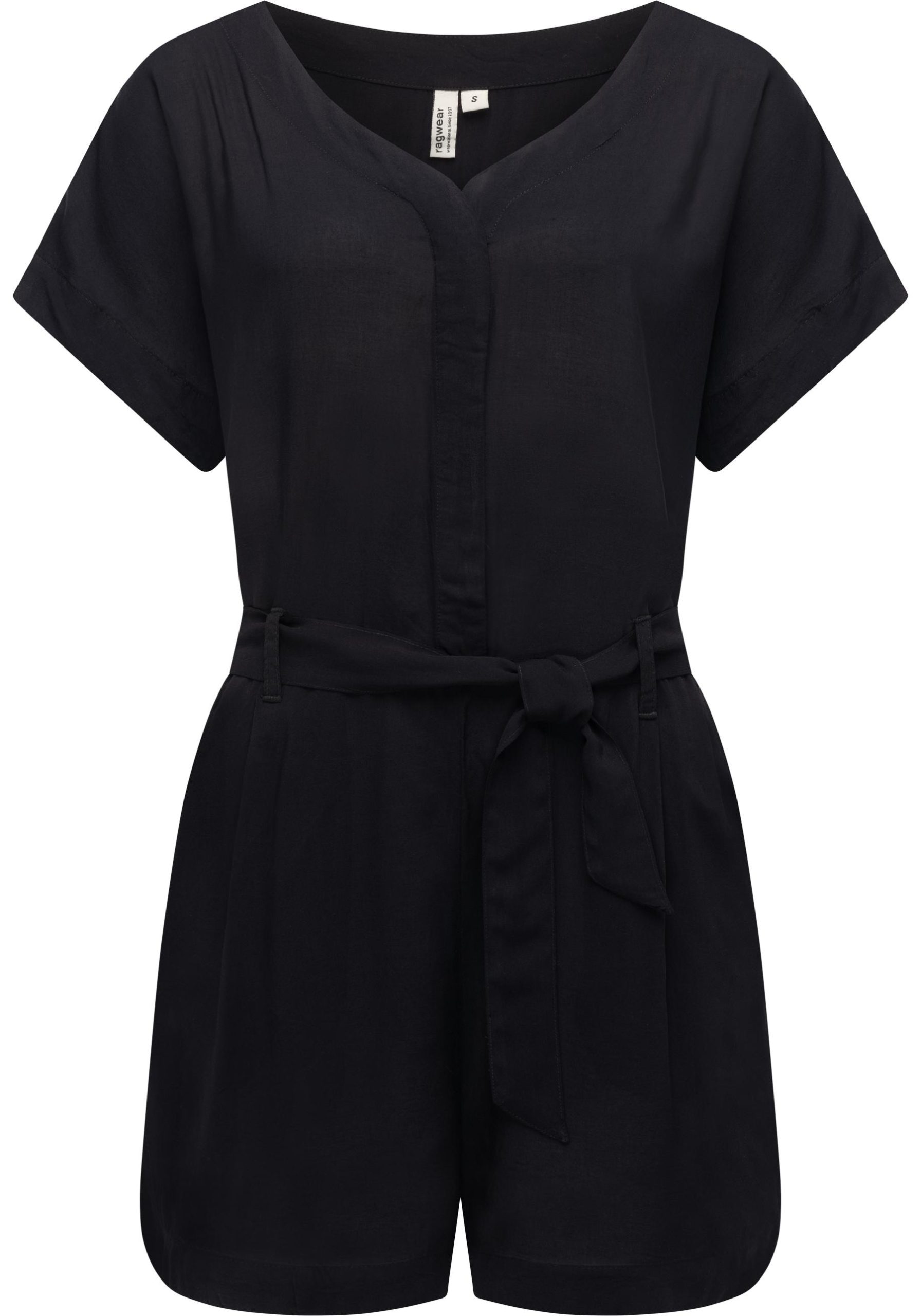 Ragwear Jumpsuit "Salwin Solid", Kurzer Overall mit Taillen-Bindeband