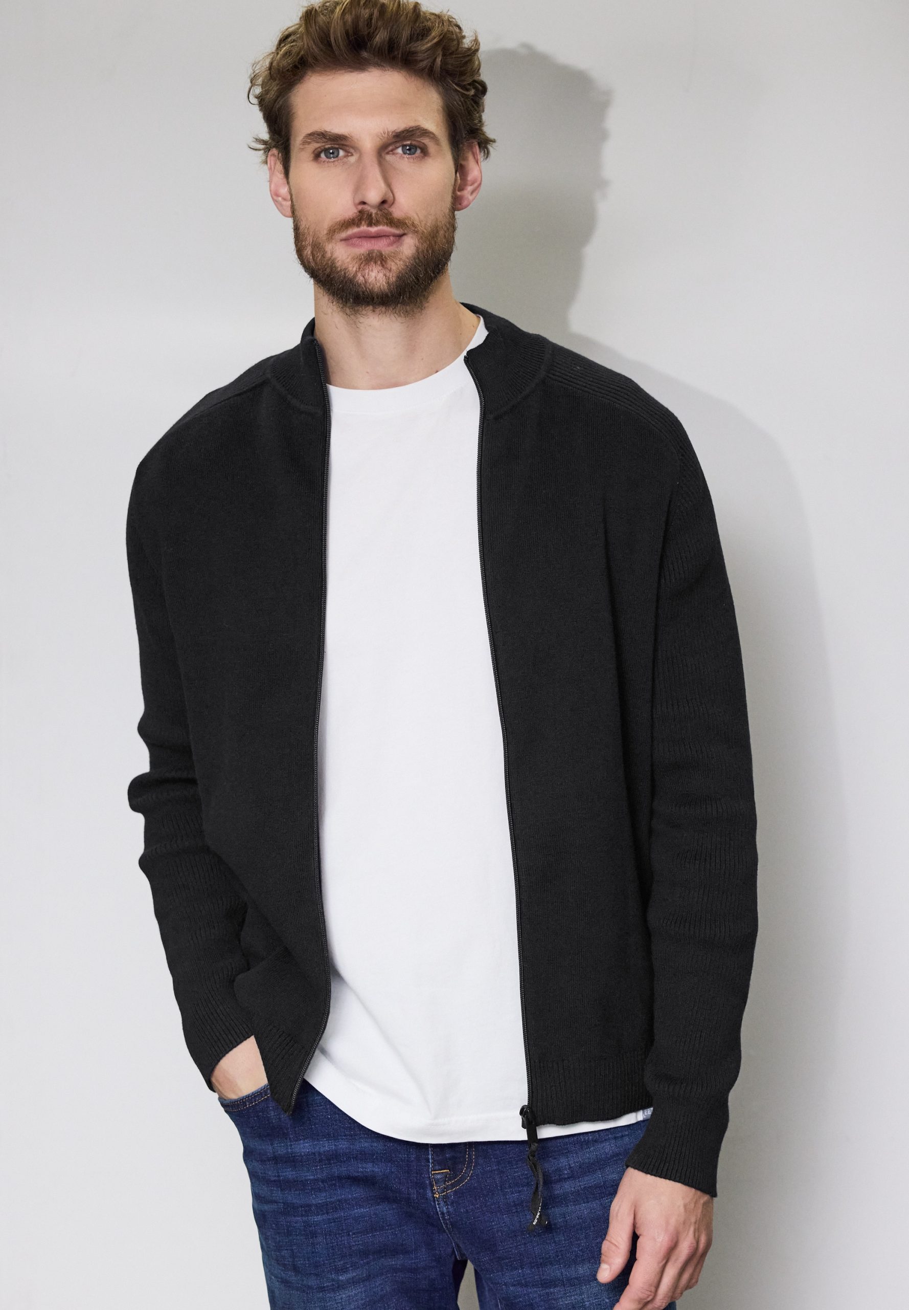 STREET ONE MEN Strickjacke, mit Stehkragen