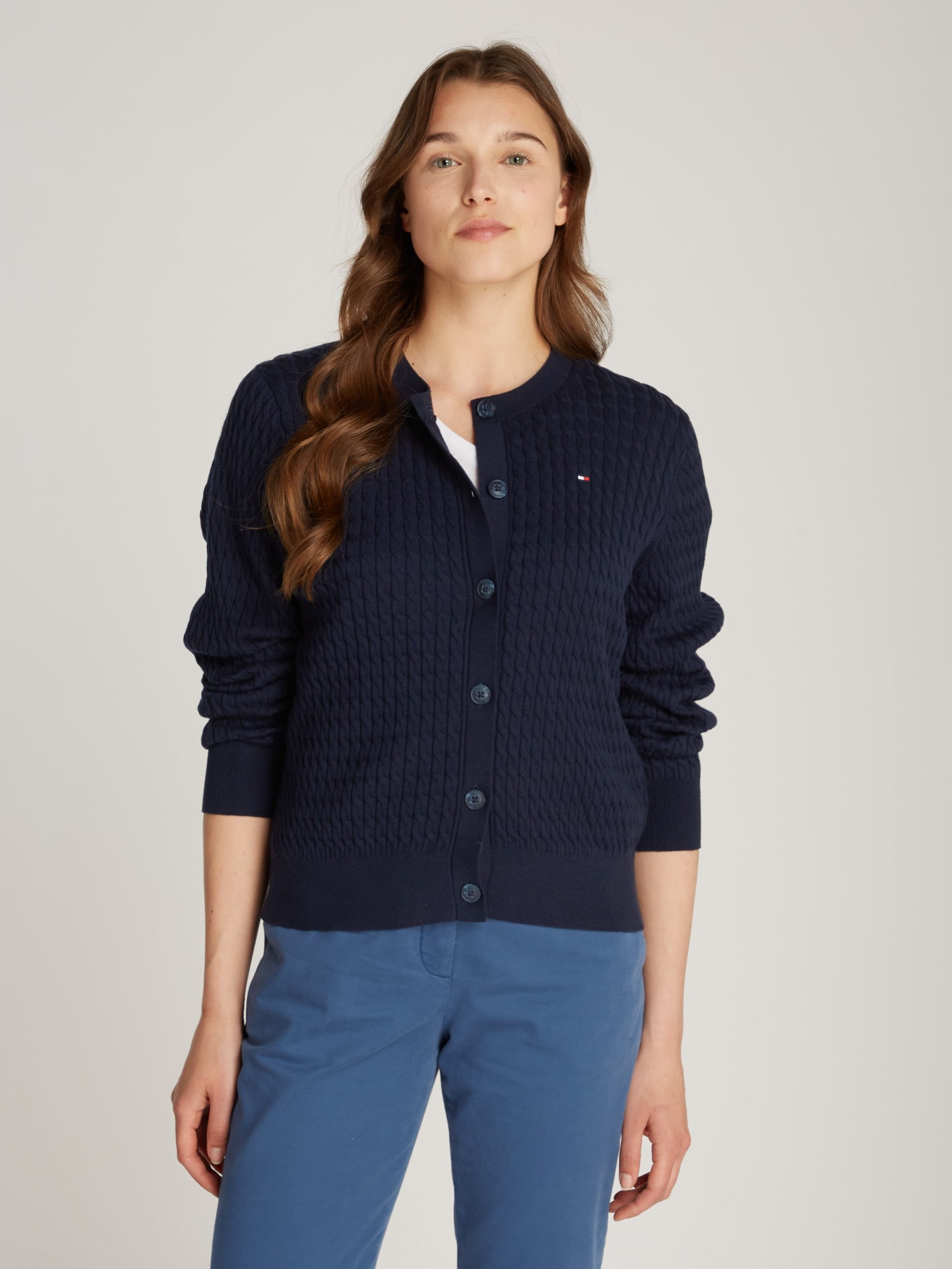 Tommy Hilfiger Strickjacke "CO CABLE C-NK CARDIGAN", mit Zopfstruktur