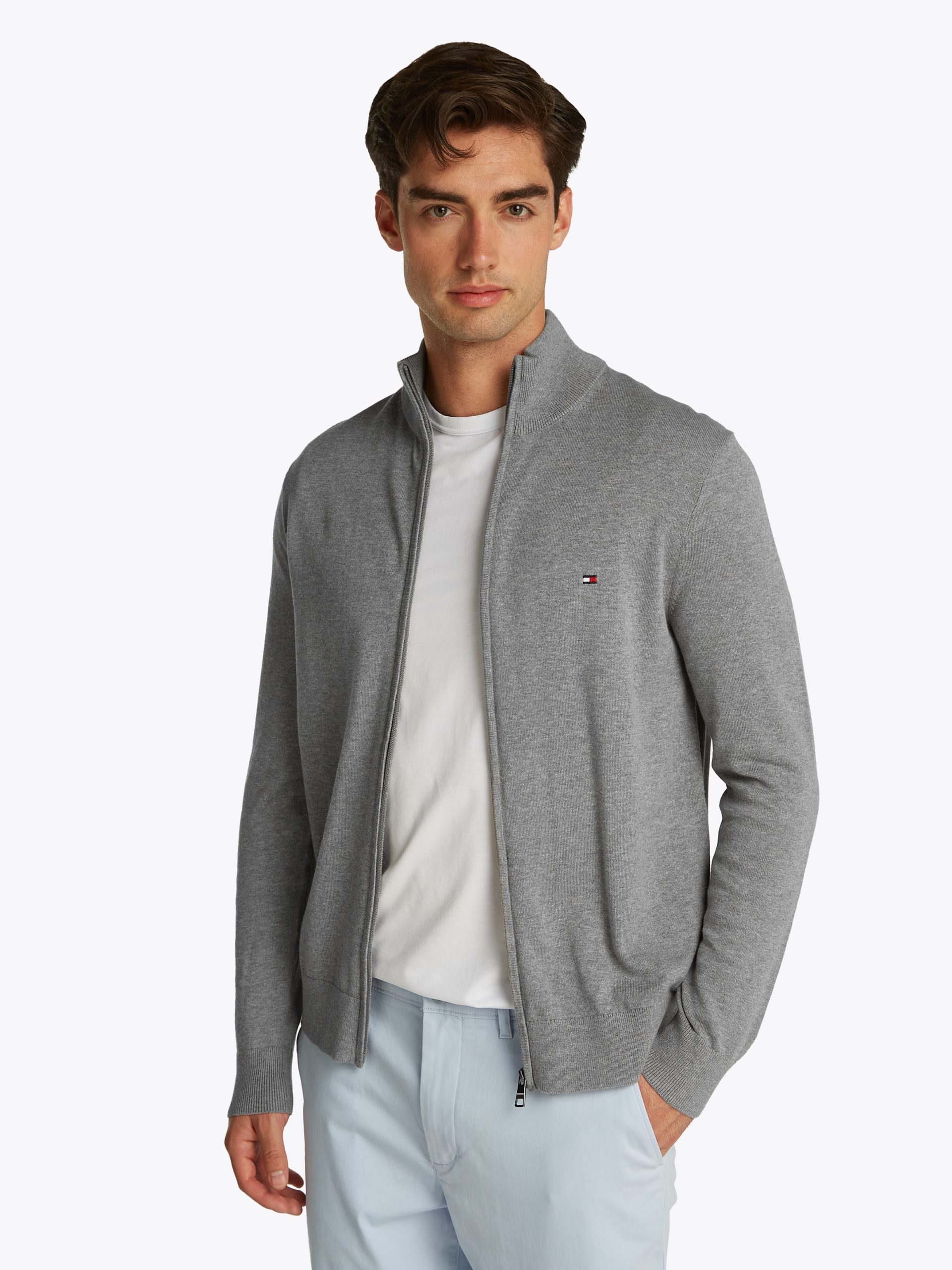 Tommy Hilfiger Strickjacke "ESSENTIAL COTTON ZIP THRU", mit Logostickerei