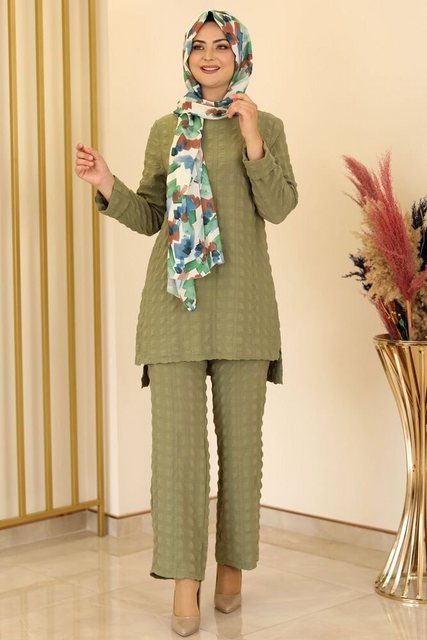 fashionshowcase Hosenanzug Sommerlicher Damen Longtunika-Anzug - Modischer Hijab Zweiteiler (Set, Hose & Longtunika) Lässige Passform
