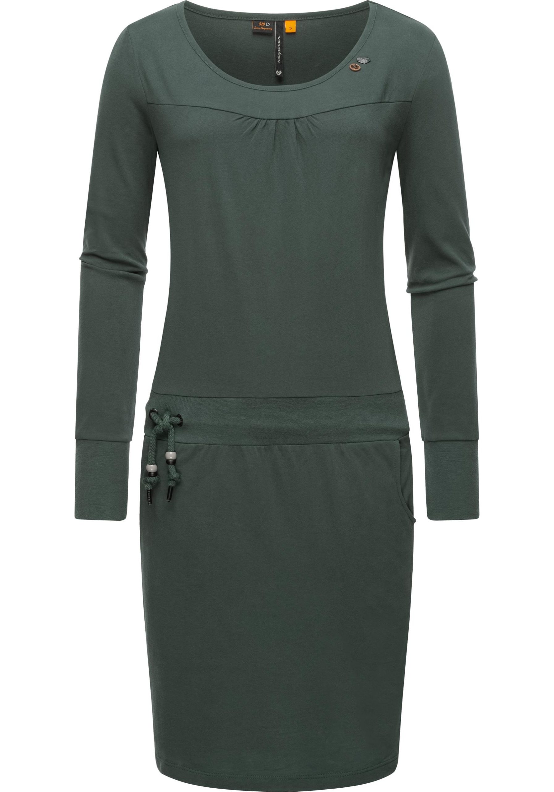 Ragwear Jerseykleid "Penellope", Langärmliges Damen Baumwoll-Kleid mit Taillenzugband