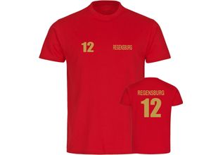multifanshop Herren T-Shirt - Regensburg - Trikot Nummer 12 gold - Druck gold metallic - Männer