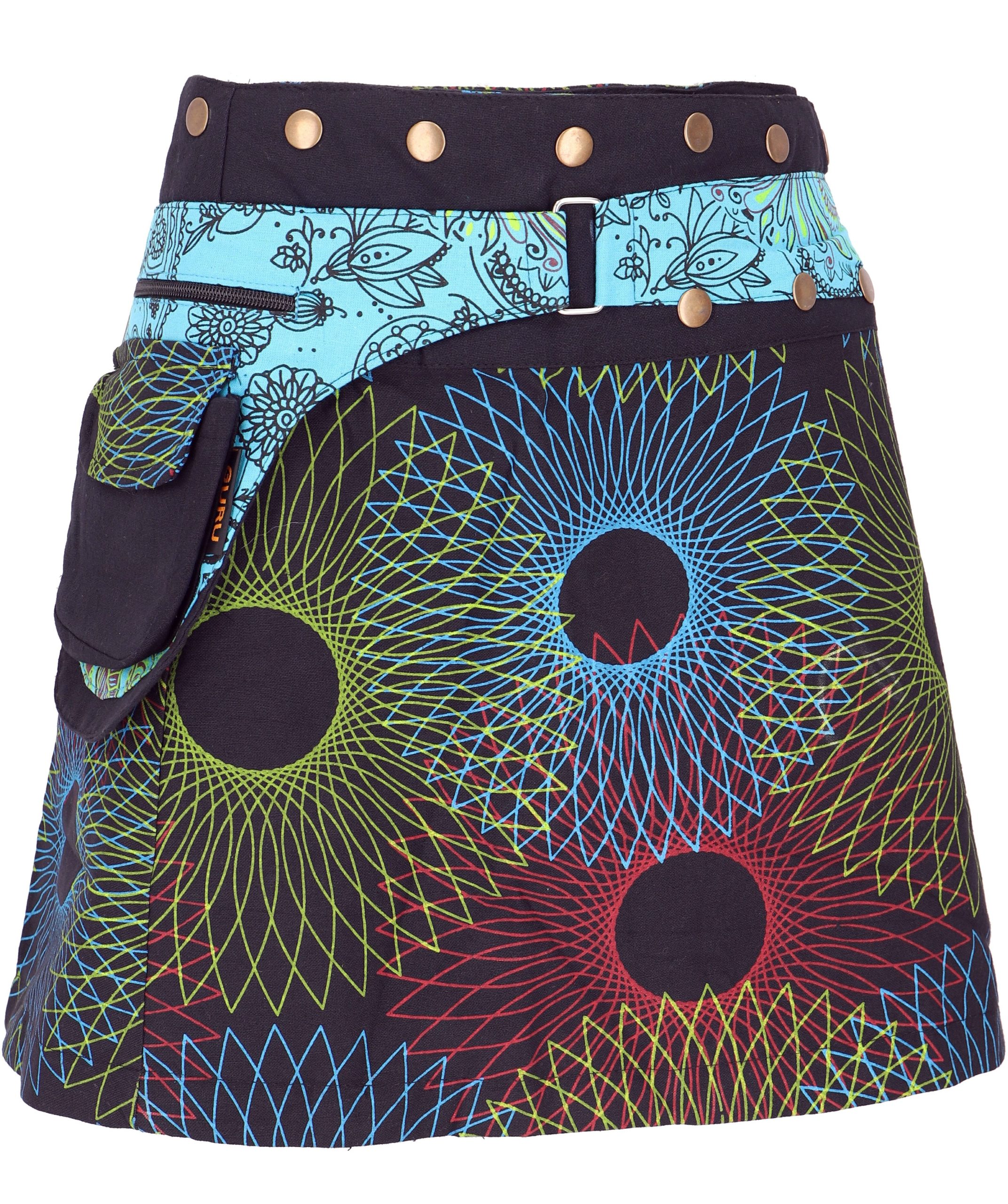 Guru-Shop Minirock Wickelrock, kurzer Fusion Mandala