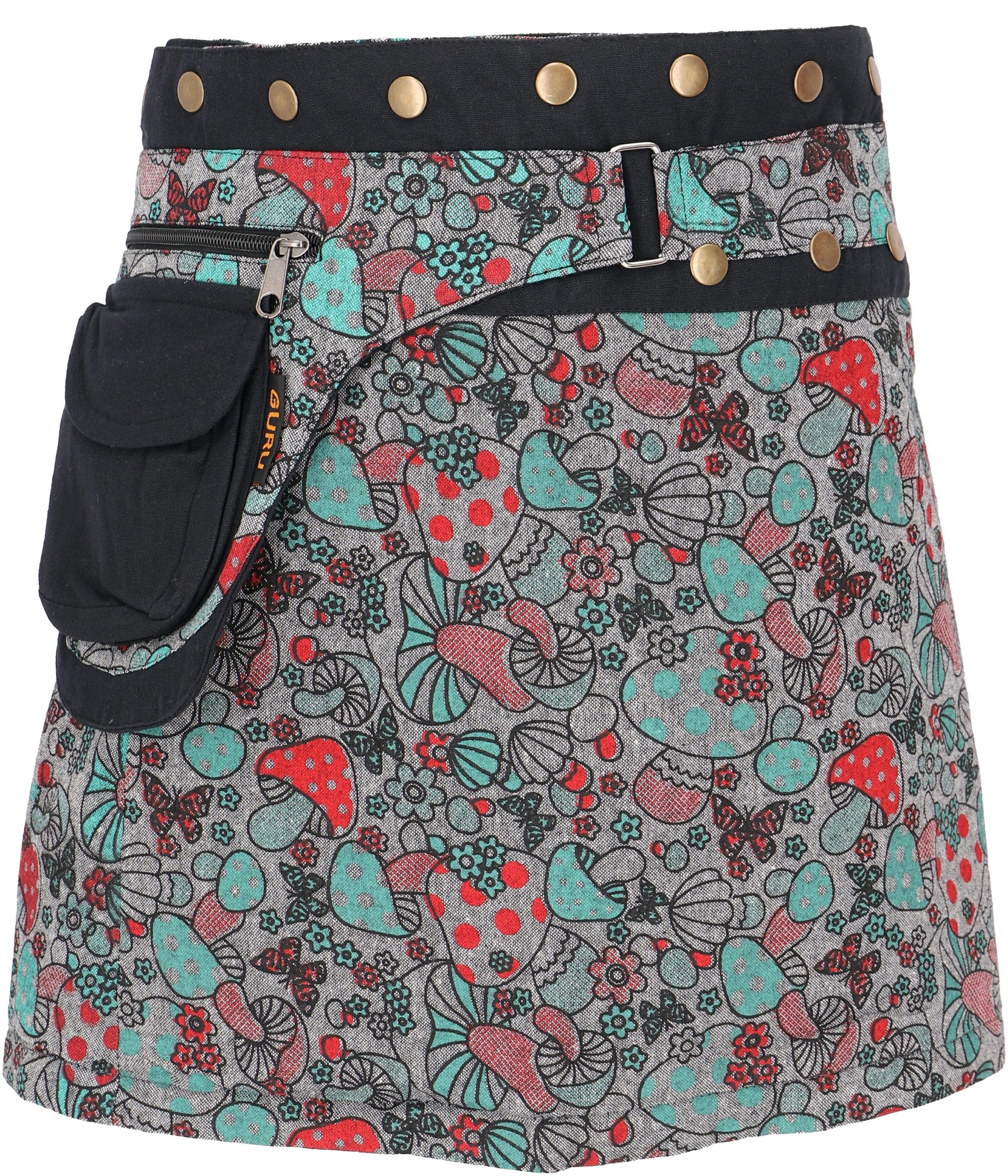 Guru-Shop Minirock Wickelrock, kurzer Pilz Print