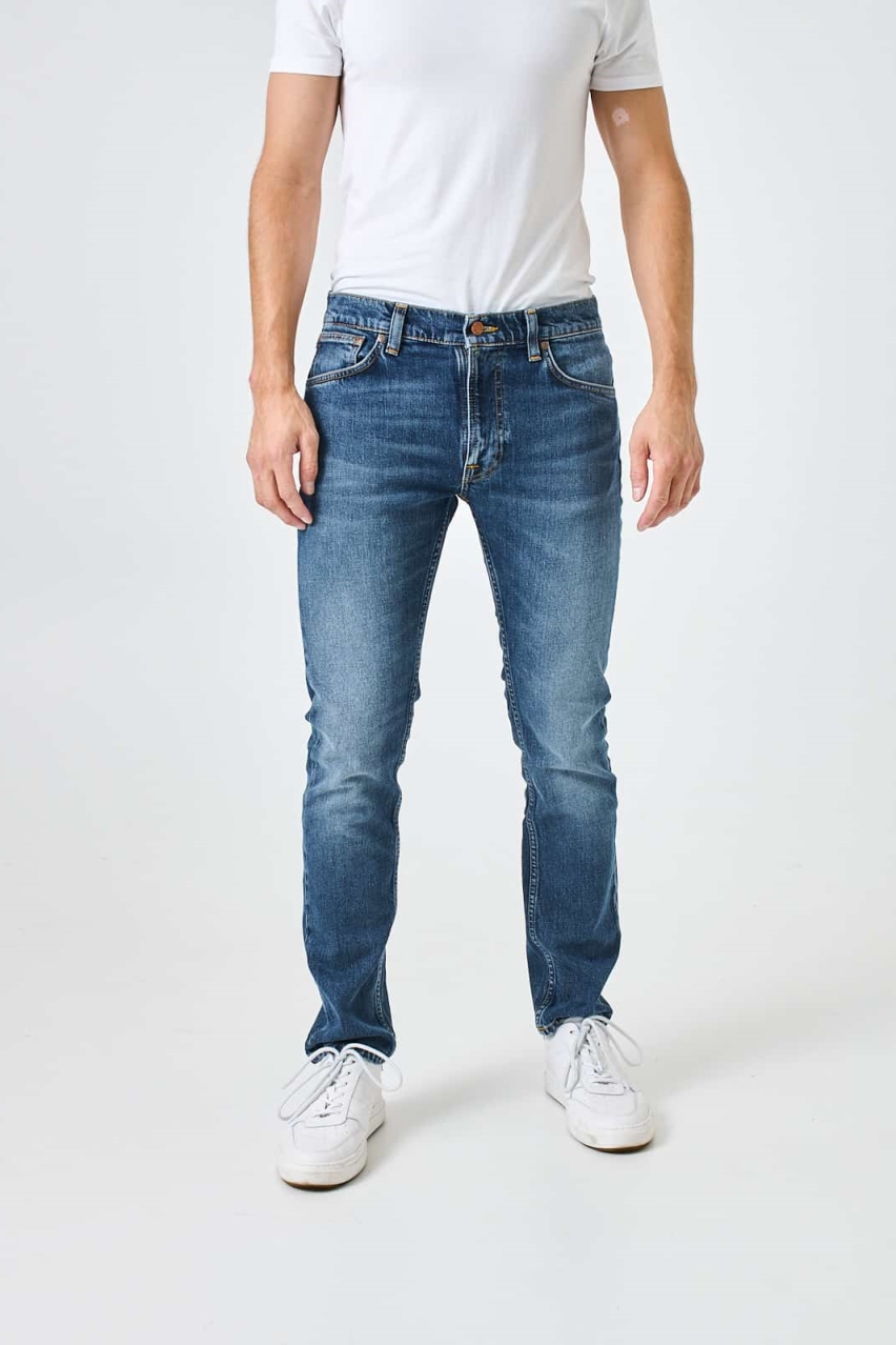 Nudie Jeans Herren vegan Jeans Lean Dean Unruhiges Meer Blau
