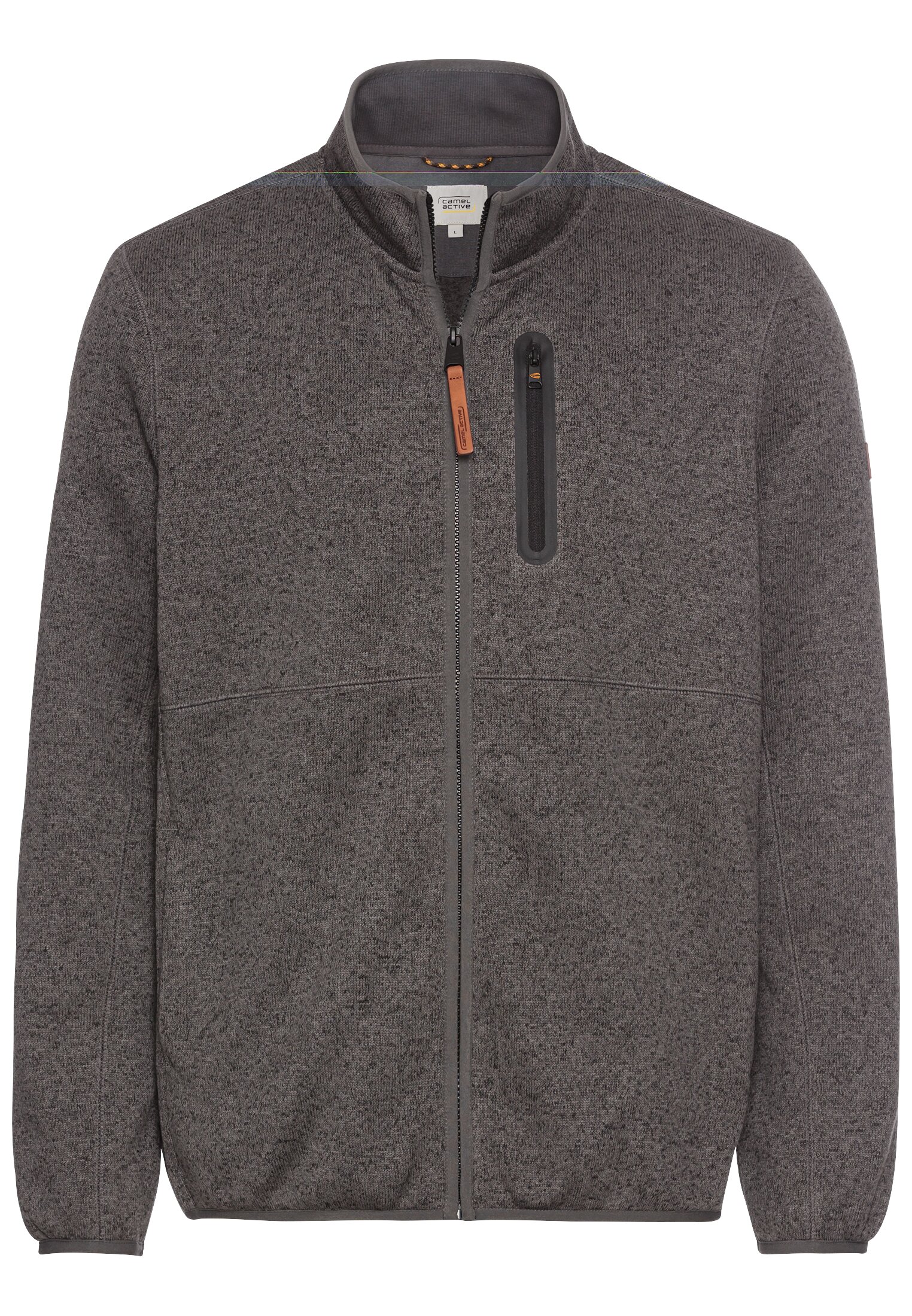 camel active Strickjacke, in melierter Optik und mit Stehkragen