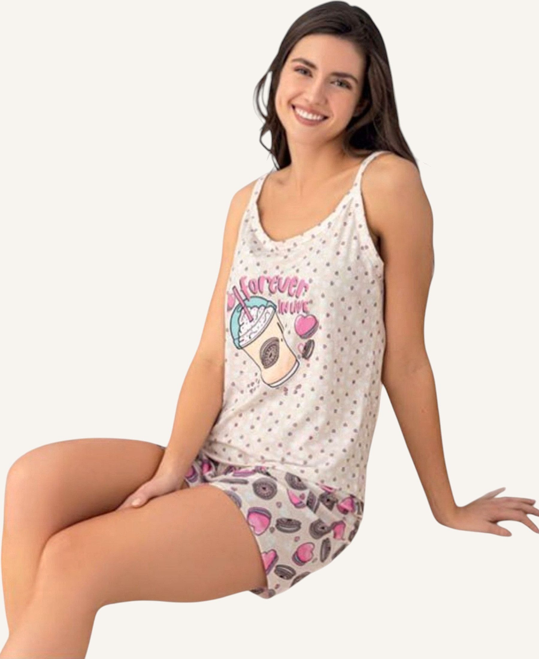 fashionshowcase Pyjama Damen Schlafanzug mit Shorts