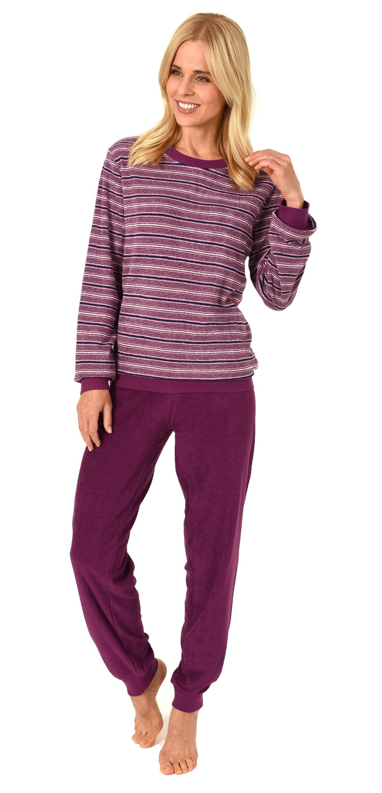 Normann Pyjama Damen Frottee Pyjama langarm