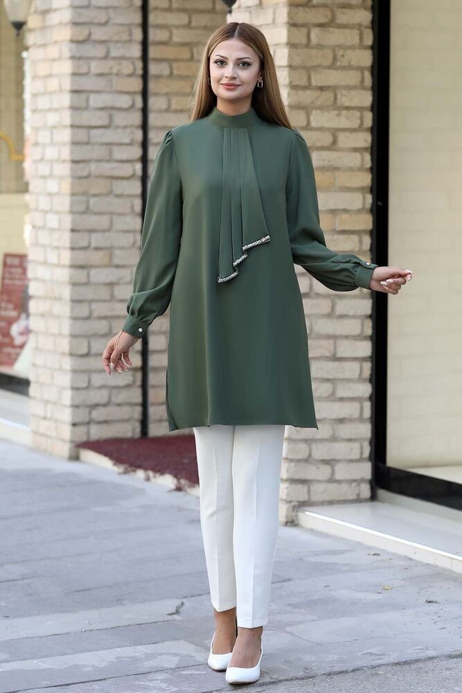 fashionshowcase Longtunika Damen Bluse langärmelig mit