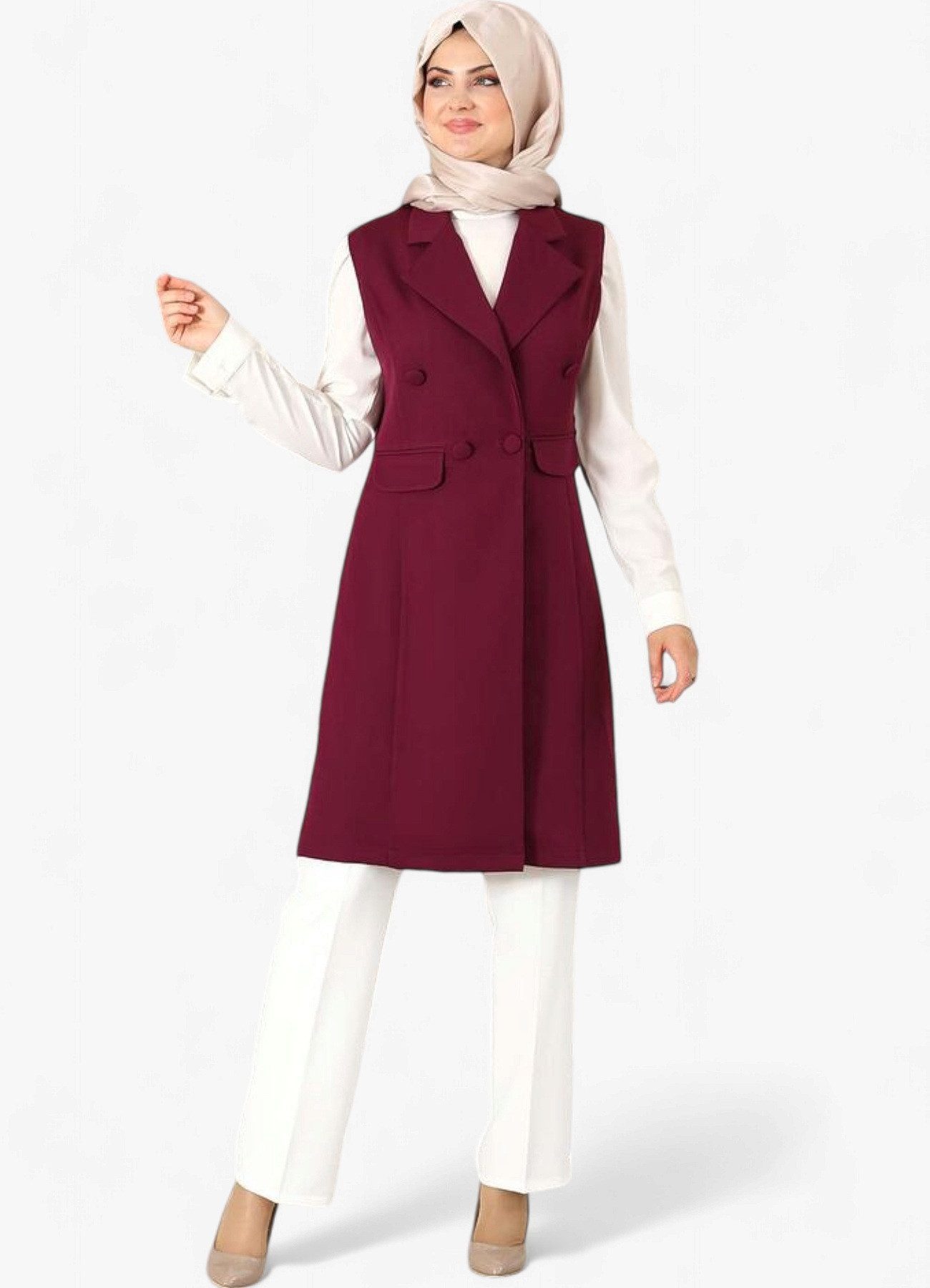 fashionshowcase Longtunika Damen Weste mit Knopfdetail